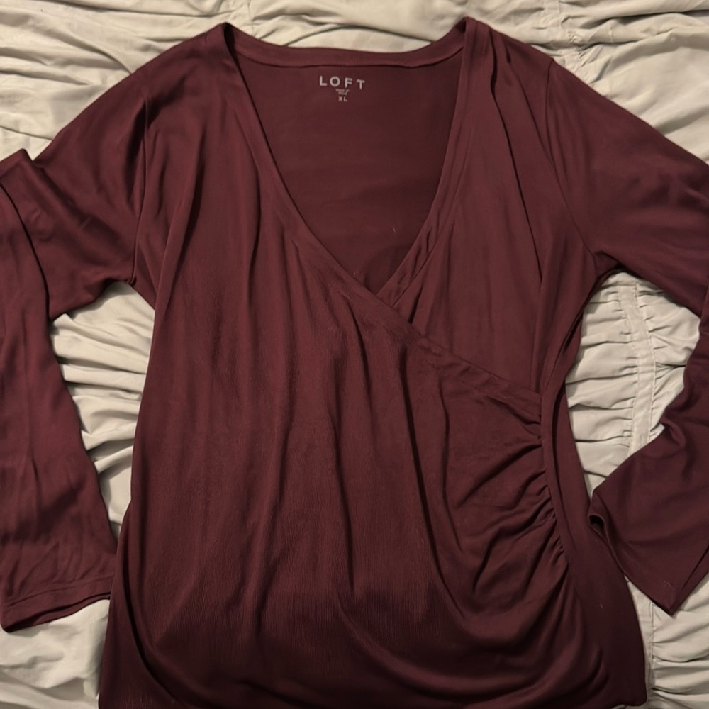 Loft maroon faux wrap top